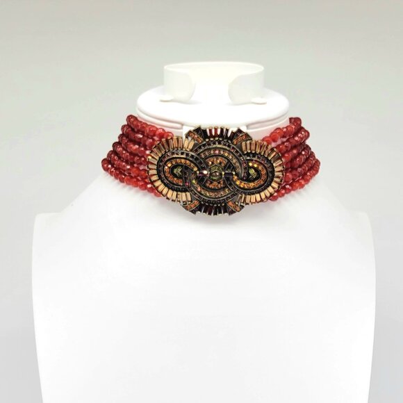 Heidi Daus Carnelian and Swarovski Crystal Choker Statement Necklace - Picture 5 of 9